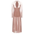 thumbnail image 4 of Sinleey Women Long Ballet Lyrical Dance Dress Rhinestone Flowy Maxi Dresses Long Sleeve Split Ballet Dusty Pink XL, 4 of 7