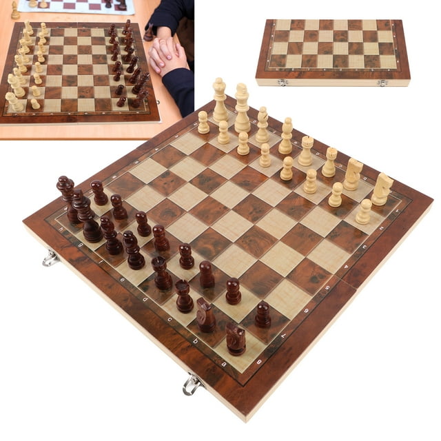 Juego De Ajedrez De Madera, Juego De Damas De Ajedrez De Madera Portátil 3 En 1 Tablero Plegable Educativo Para Niños