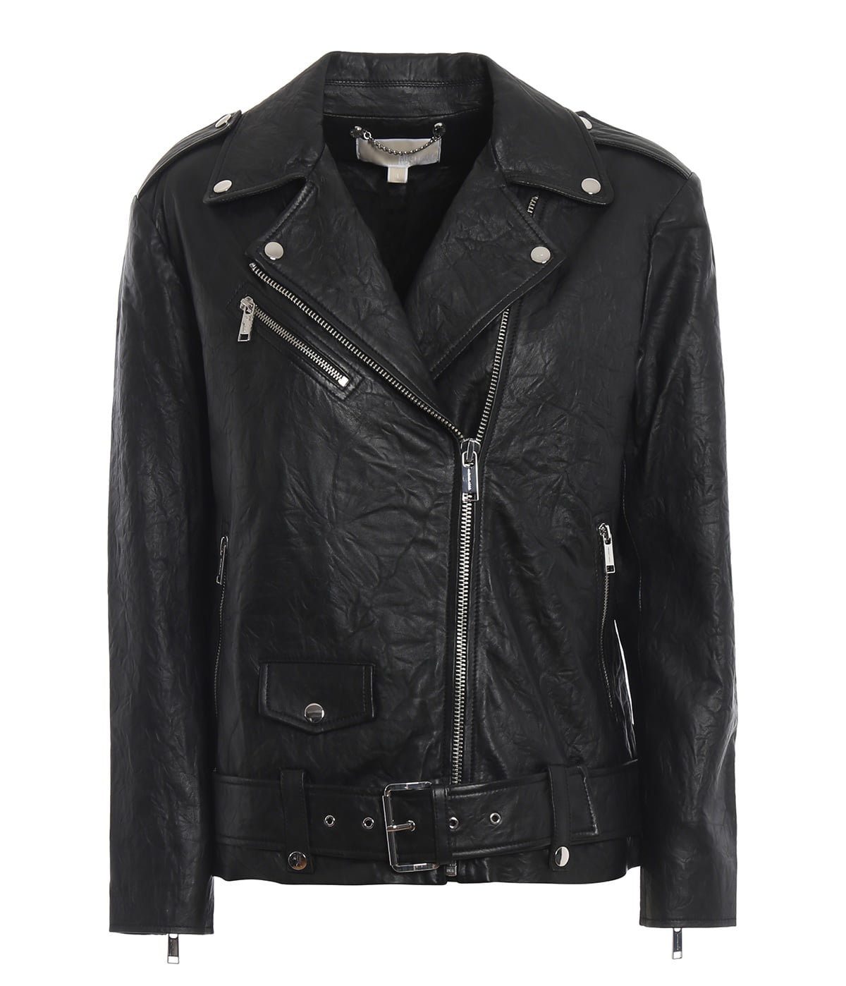 crinkled leather moto jacket