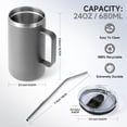 thumbnail image 4 of 24oz Insulated Coffee Mug with Lid and Straw, Stainless Steel Travel Mugs with Handle, Double Wall Vacuum Leak Proof Coffee Tumbler Cup (Gray,1), 4 of 7
