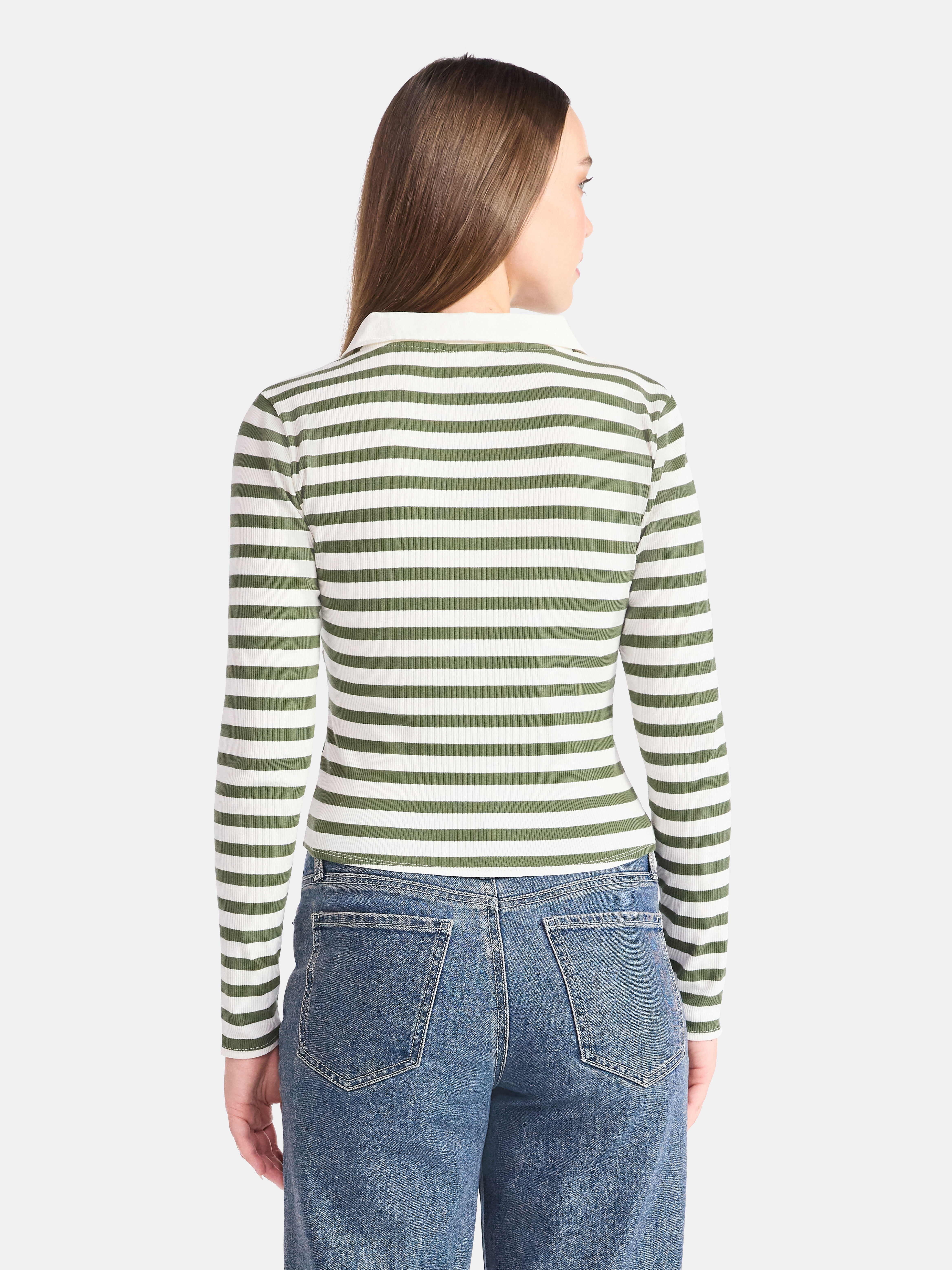 No Boundaries Johnny Collar Tee with Long Sleeves, Women's