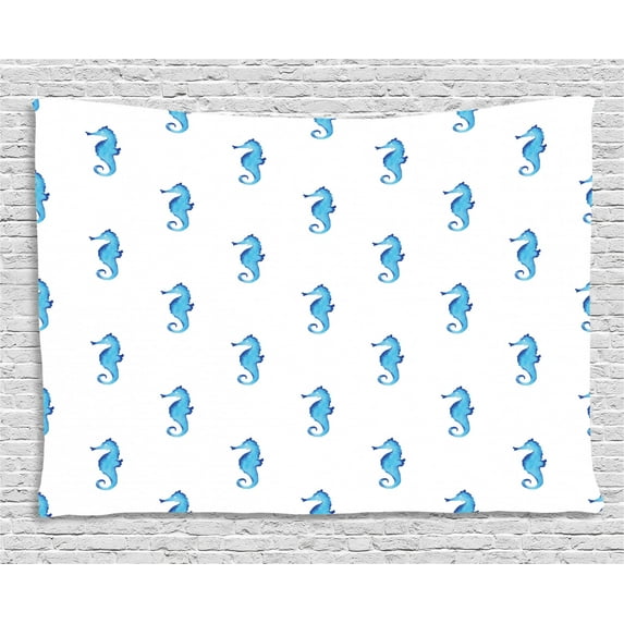 Animal Decor Tapestry, Unusual Equine Shaped Fish Motif in Simple Featured Backdrop Cottage, Wall Hanging for Bedroom Living Room Dorm Decor, 80W X 60L Inches, Turquoise White, by Ambesonne