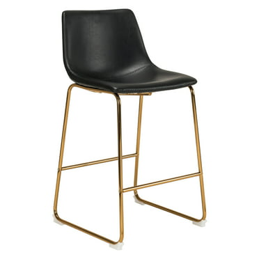 Aeon Furniture Petra Set Of 2 Counter, Black Leather Bar Stools With Gold Legs