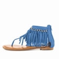 thumbnail image 2 of YDN Women Fashion Round Open Toe Flip Flop Sandals Suede Tassels Metal Chain Back Zipper Thong Flats Casual Summer Daily Shoes Size 6.5 Blue, 2 of 4