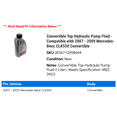 thumbnail image 2 of Convertible Top Hydraulic Pump Fluid - Compatible with 2007 - 2009 Mercedes-Benz CLK550 Convertible 2008, 2 of 2