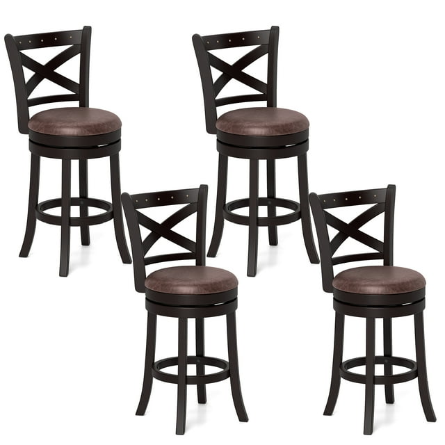 Gymax 26'' Swivel Bar Stools Set of 4 Footrest & Rubber Wood Frame for Kitchen Island