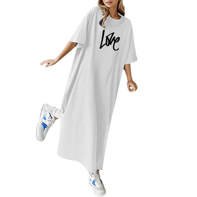 Vestido holgado informal de verano con estampado floral para mujer - Vestido largo tipo camiseta de manga corta, ligero, para todas las ocasiones