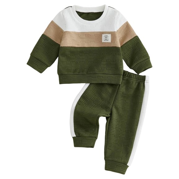 Duqingm Toddler Baby Boy Fall Clothes Waffle Contrast Color Sweatshirt Pants Sets Infant Winter Outfits 6 12 18 24 Months 3T (Green,3-6 Months)