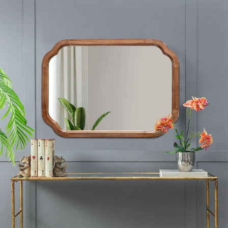 Sintosin Farmhouse Mirrors for Wall Decor 17" x 24", Distressed Wood Frame Bathroom Mirrors for over Sink, Decorative Arched Corner Rectangle Mirror for Home Decor