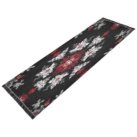 BZSMCE Runner Rug Classical Design Crimson and White Floral Snowflakes Style Modern Pattern 72x23.5in Indoor Washable Rug