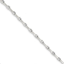 Sterling Silver and Cubic Zirconia Fancy Polished Bracelet - Measures 4mm Wide