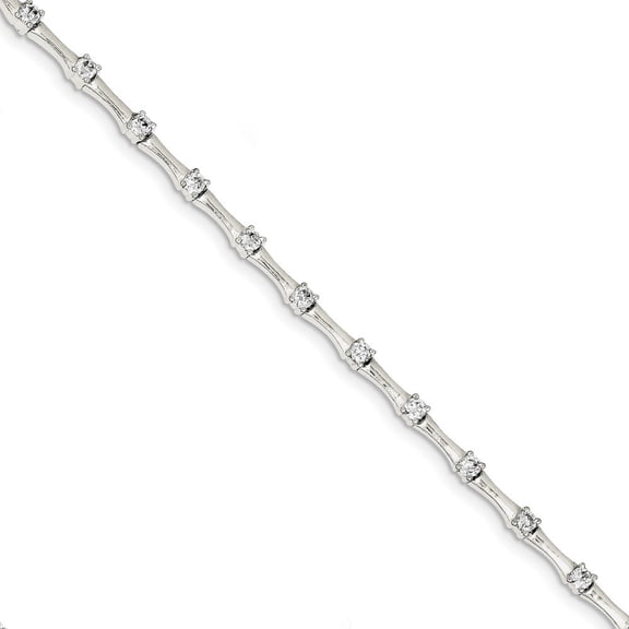 Sterling Silver and Cubic Zirconia Fancy Polished Bracelet - Measures 4mm Wide