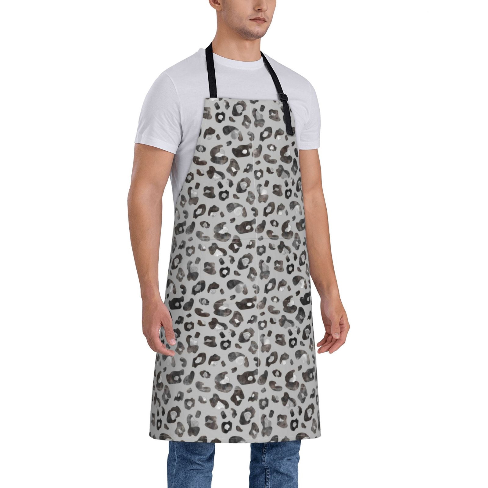 Kdxio Wild Animal Leopard Print Apron with Pockets Adjustable Kitchen Aprons for Men Women Waterproof Aprons for Cooking,Drawing,Crafting, Baking Household Cleaning