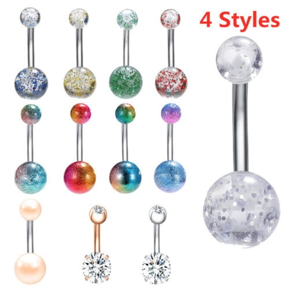 QQTDFG 1 PC 14G Stainless Steel Belly Button Rings Barbell CZ Navel Piercing Jewelry-Rose gold-Style 4