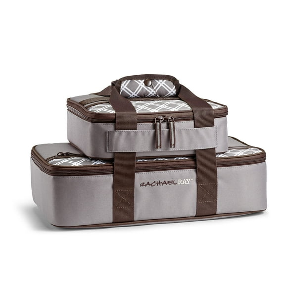 Rachael Ray Lugger Duo, Insulated Casserole Carrier for Hot or Cold Food, Thermal Lasanga Lugger Tote for Pockluck, Parties, Picnic, and Cookouts, Fits 9"" x 13"" Baking Dish, Sea Salt Grey