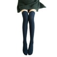thumbnail image 2 of dianhelloya 1 Pair Women Socks Vertical Stripe Solid Color Thigh High Long Tube Spring Autumn Good Stretch Beauty Leg Stockings Streetwear Navy Blue, 2 of 8