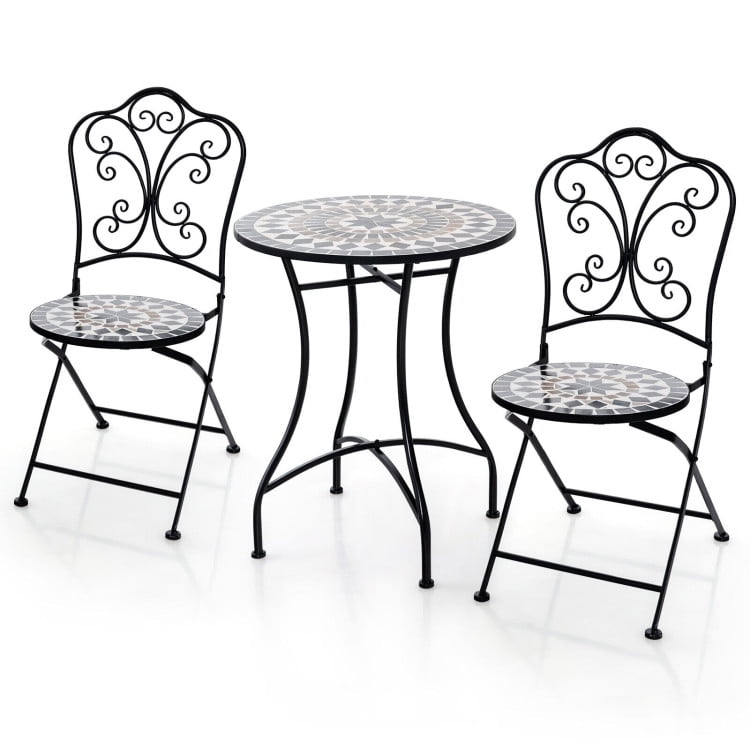 Aimee Lii 3 Pieces Patio Bistro Set with Round Table and 2 Folding Chairs, Outdoor Patio Sectional Furniture Set