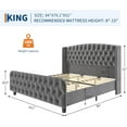 thumbnail image 2 of 51" Tall King Size Bed Frame with Deep Button Tufted Wingback Headboard and Footboard, Velvet Upholstered Platform Bed Frame, No Box Spring Needed, Easy Assemble, Grey, 2 of 7