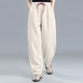 thumbnail image 2 of UAMVSH Plus Size Cotton Linen Pants Baggy Vacation Travel Harem Pants Soft Lightweight Drawstring Lounge Pants With Pockets, 2 of 7