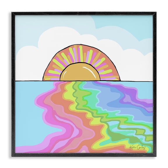 Stupell Industries Swirling Rainbow on Sea Surface Landscape & Nature Painting Black Framed Art Print Wall Art, 12 x 12