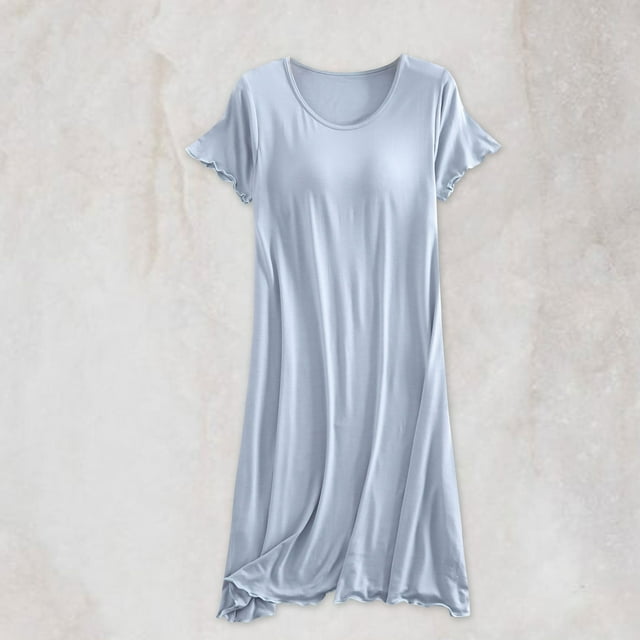 TopLLC Ensembles de Détente pour Femmes, Bretelles de Pyjama pour Femmes Grande Taille Robe de Maison pour Femmes Robe de Pyjama Courte avec Coussin de Poitrine Style Mince Débardeur Intégré Couleur Manches Mi-Longues Longues Chemises de Nuit