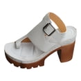 thumbnail image 6 of Pandaie Womens Chunky High Heeled Sandals Ankle Strap Slingback Dress Summer Pumps Toe Ring Leather Platform Slip on Work Shoes (Grey,10.5), 6 of 7