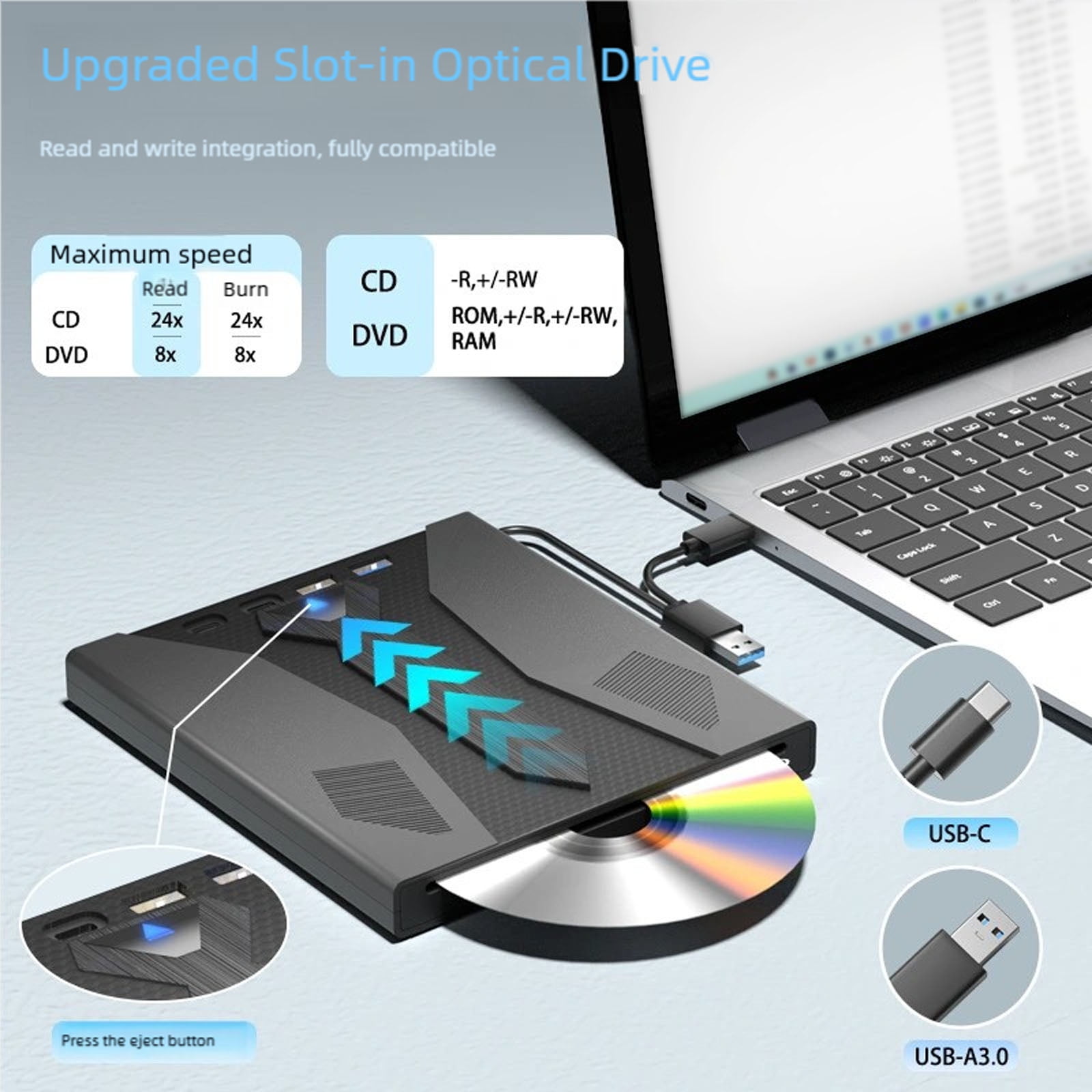 Compactly Slot Loading External Disc Drive External Opticals Drive Effortless Installation Lightweight Disc Burners