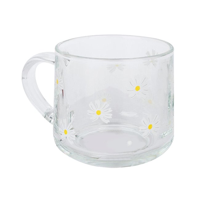 Taza de cristal transparente, taza de camping, taza de té, taza para beber, taza de , taza de té con asa, taza de agua para té, yogur, , leche Flores blancas Baoblaze Taza de café