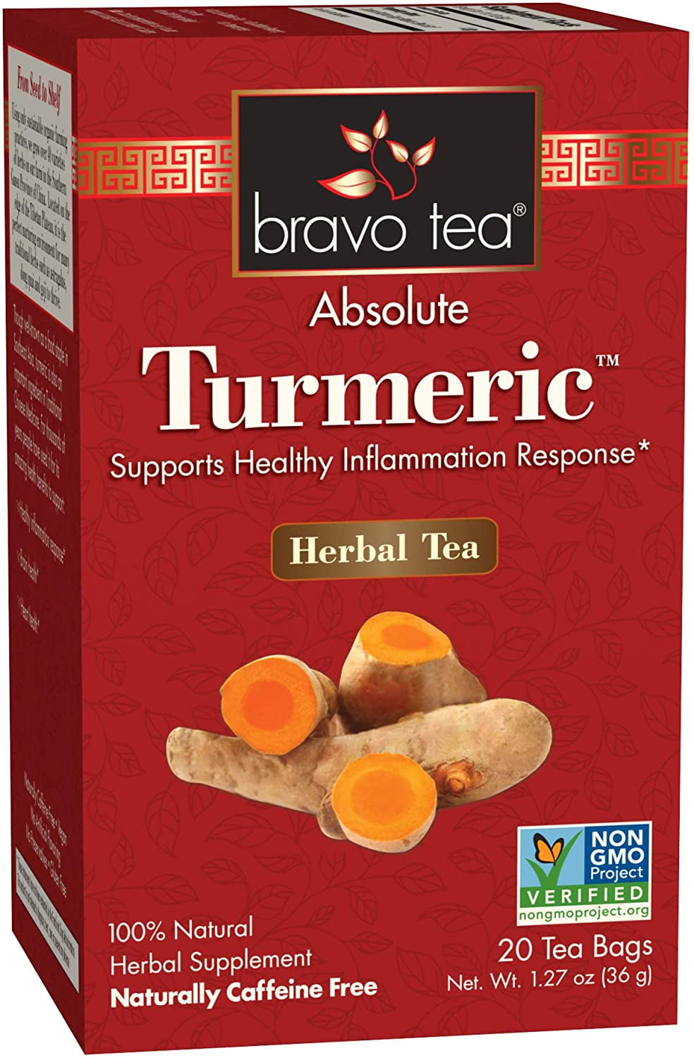 Bravo Tea Absolute Tumeric Caffeine Free Herbal Tea, Tea Bags, 20 Count, 1 Pack