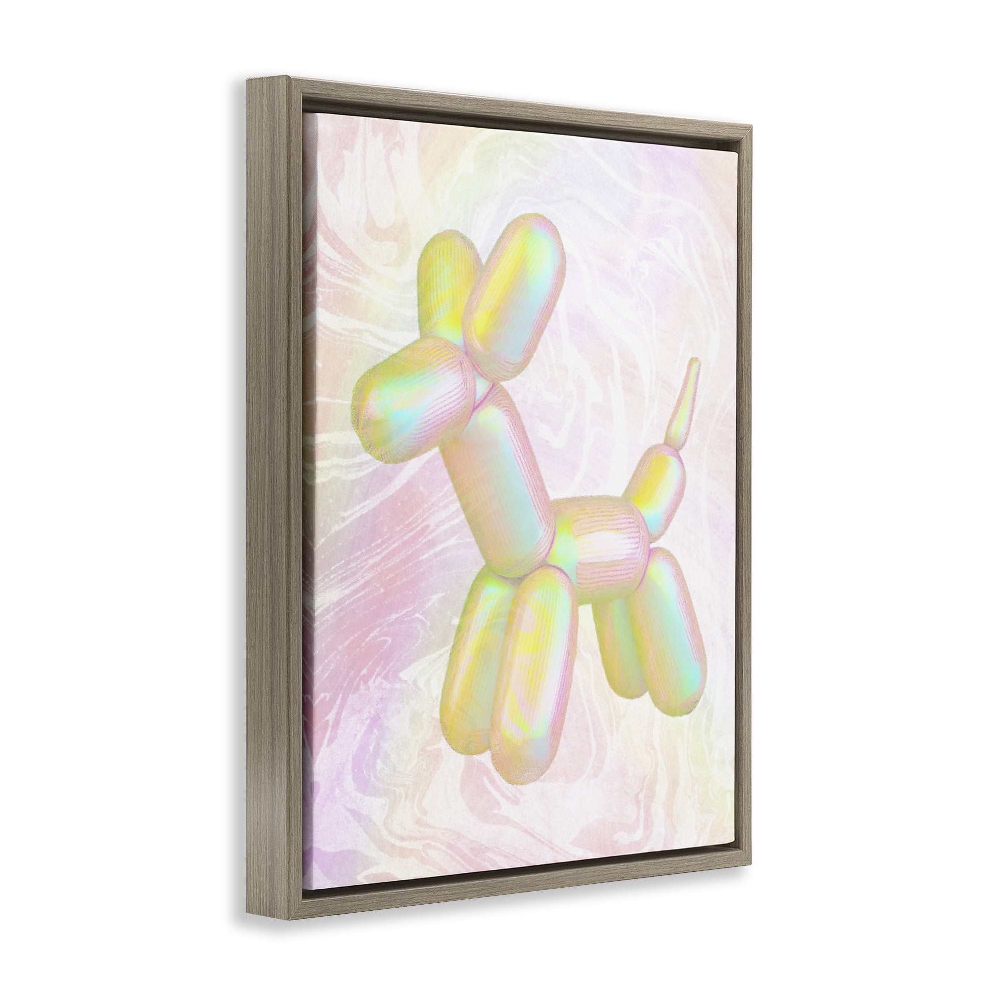Stupell Industries Yellow Balloon Animal Abstract Painting Brown Floater Framed Canvas Art Print Wall Art, 25 x 31
