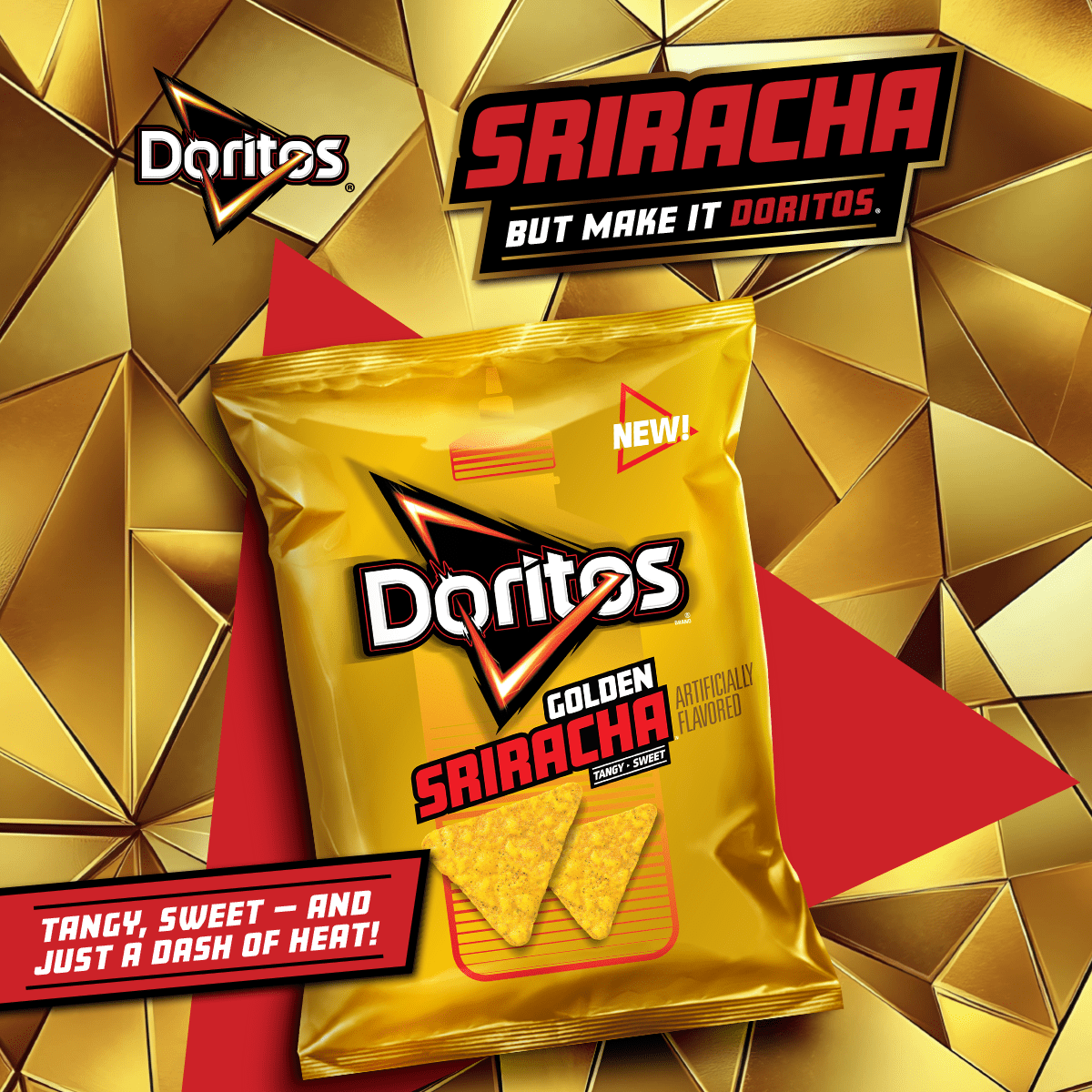 Doritos Flavored Tortilla Chips Golden Sriracha Flavored 2.625 oz Bag