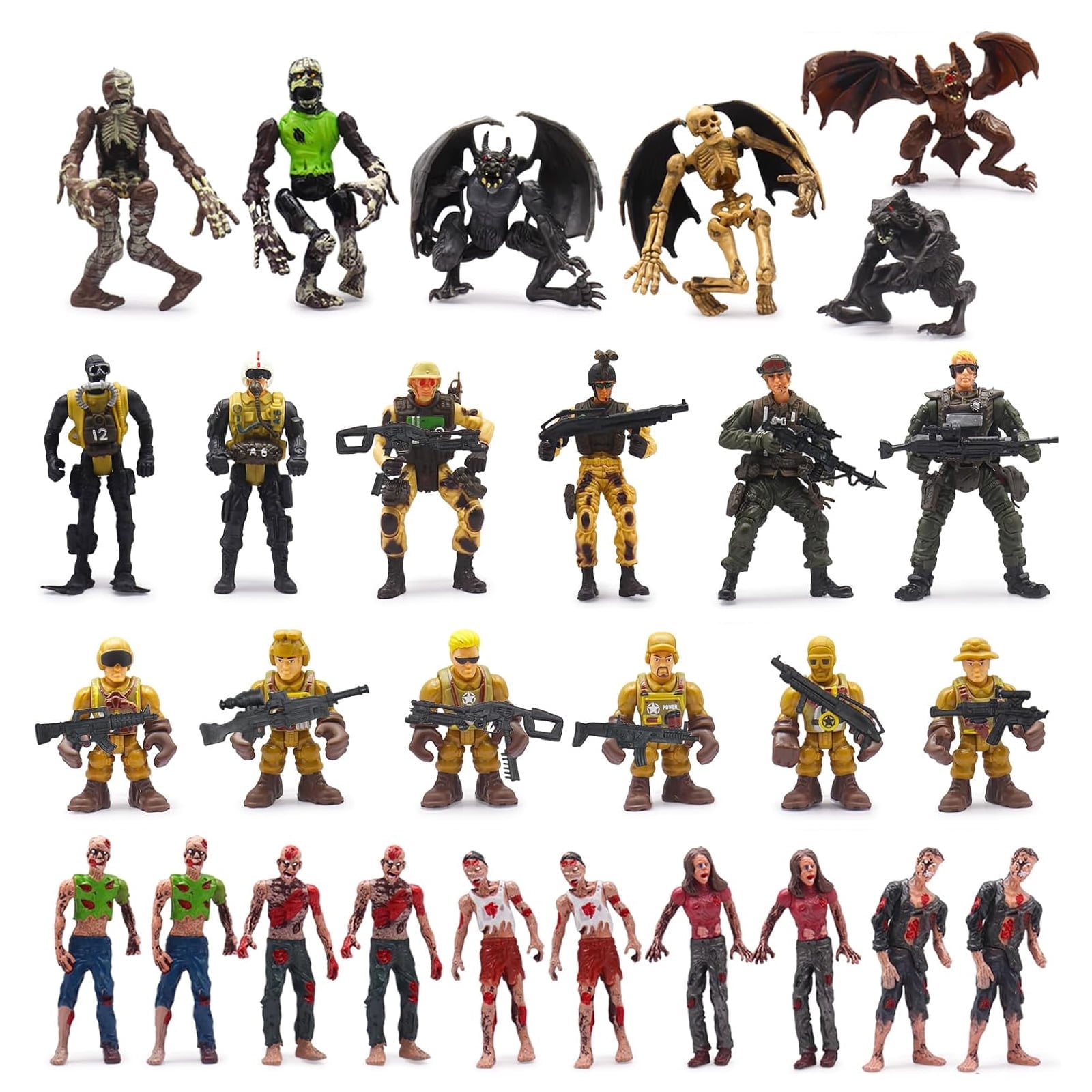 Losbenco 30 PCS Military Toys Set, Army Men Action Figures Playset with Military Soldiers Zombies Monsters with Weapons Gear, Military Model Toys for Kids Boys Ages 3+