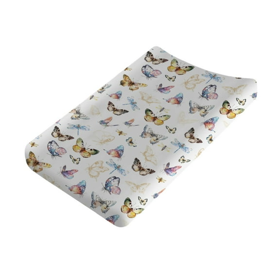Vintage Butterflies Changing Pad Cover for Baby Girl Boy Watercolor Butterfly Dragonfly Diaper Change Table Sheets Soft Stretchy Fitted Changing Pad Mat Sheets 32"x16"
