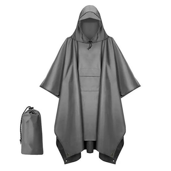 Xfvqtps Adult Mens and Womens Rain Poncho with Hooded and Brim Long Reusable Solid Color Adjustable Drawstring Waterproof Cycling Outdoor Activities Rain Jackets Raincoat with Storage Bag Gray