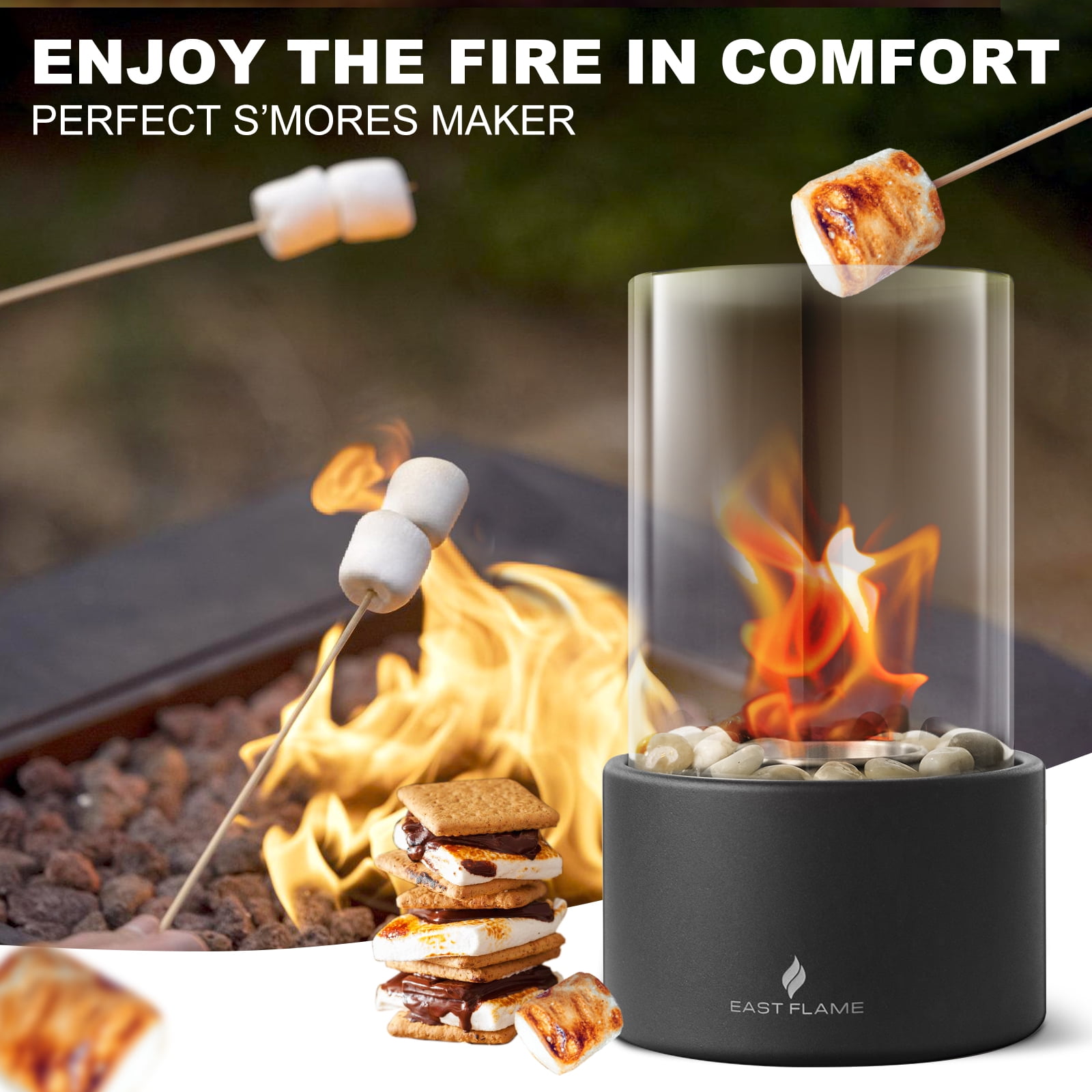 Tabletop Fire Pit with Windproof Borosilicate Glass, Portable Table Fireplace, Decoration for Home, Balcony & Backyard, Gift for Movie Nights Housewarming, Parties