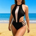 thumbnail image 4 of Womens Cutout One Piece Swimsuit Bathing Suit Backless Halter Neck High Cut Bikini Swimwear Beach Fashion (2XL, Black), 4 of 5