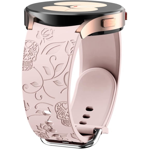 Rose Skull Engraved No Gap Watch Band, for Samsung Galaxy Watch 6 44mm 40mm/Galaxy Watch 5 Pro 45mm/Galaxy Watch 5 44mm 40mm/Galaxy Watch 4 44mm 40mm, Silicone Sport Watch Strap for Samsung Galaxy