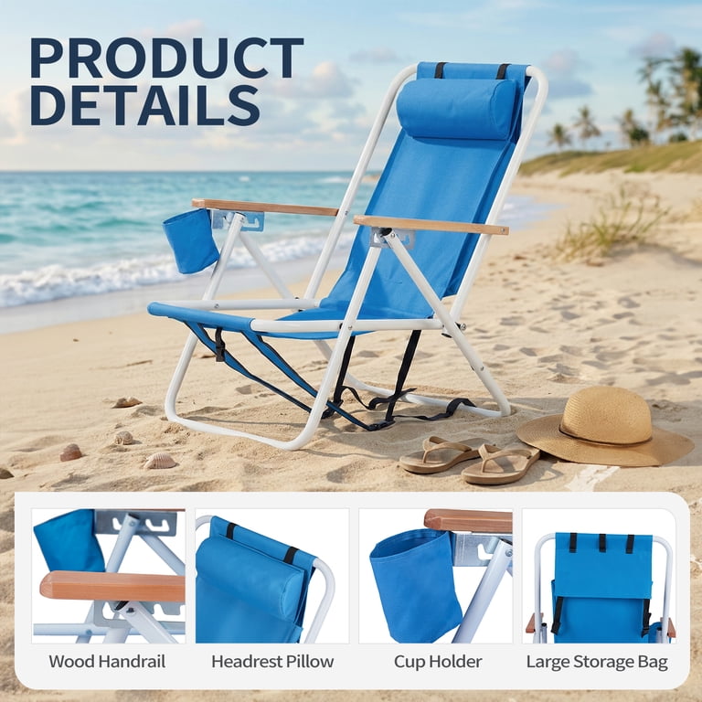 Ktaxon Backpack Beach Chair, 4-Level Adjustable Folding Chair