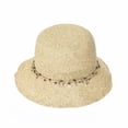 thumbnail image 2 of WITHMOONS Women Flanging Straw Sun Hat Summer Bowler Beach Cap Beads Charm CR9978 (Beige), 2 of 5