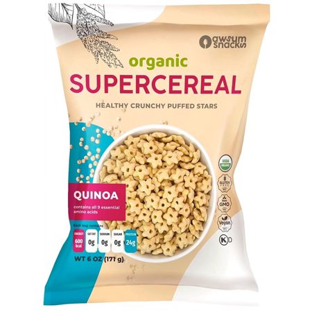 Awsum Snacks SUPERCEREAL 6oz - Certified USDA Organic, Vegan, Gluten Free, Non GMO, Kosher & Grain, Dairy and Sugar Free Cereals - Diabetic Healthy Snack - Cereal Puffed Quinoa Plain.…