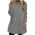 thumbnail image 2 of 2025 New Fashion Plus Size Women's Round- Neck And Winter Loose Solid Pocket Warm Long Sleeve Blouse Tops, 2 of 6