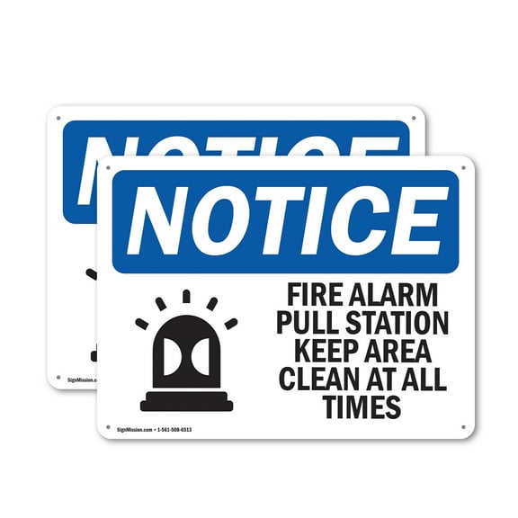 (2 Pack) Fire Alarm Pull Station Keep OSHA Notice Sign 24 Inch X 18 Inch Indoor / Outdoor Rust-Free Aluminum Metal Signs for Workplace, Workshop, and Construction Site, Made in the USA