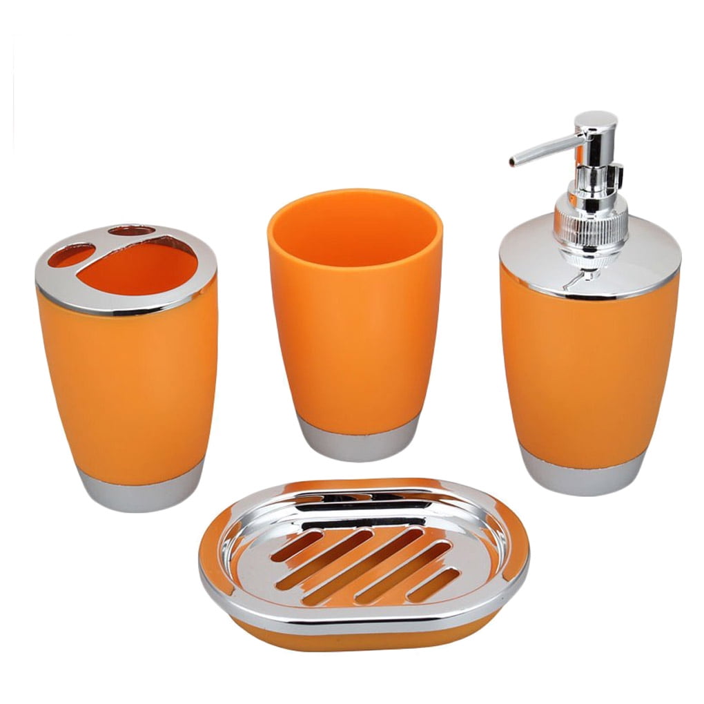 1 set of 4pcs Bathroom Accessory set of PP Plastic Bathroom Suit Cup Toothbrush Holder Soap Dish Dispenser Kit