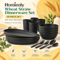 thumbnail image 4 of Homienly Dinner Set, 20-Piece Wheat Straw Dinnerware Set for 4, Plates Bowls Cups Forks & Spoons, Microwave Dishwasher Safe Tableware, Dish Set for 4, Matte Black, 4 of 8