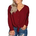 thumbnail image 3 of Cueply Women's Plus Size Tops Long Sleeve Shirts V Neck Blouses Button Down Tie Knot Tunic, 3 of 6