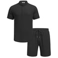 thumbnail image 3 of COOFANDY Men' Beach Outfits 2 Piece Casual Sets Textured Henley Shirt Elastic Drawstring Shorts, 3 of 6