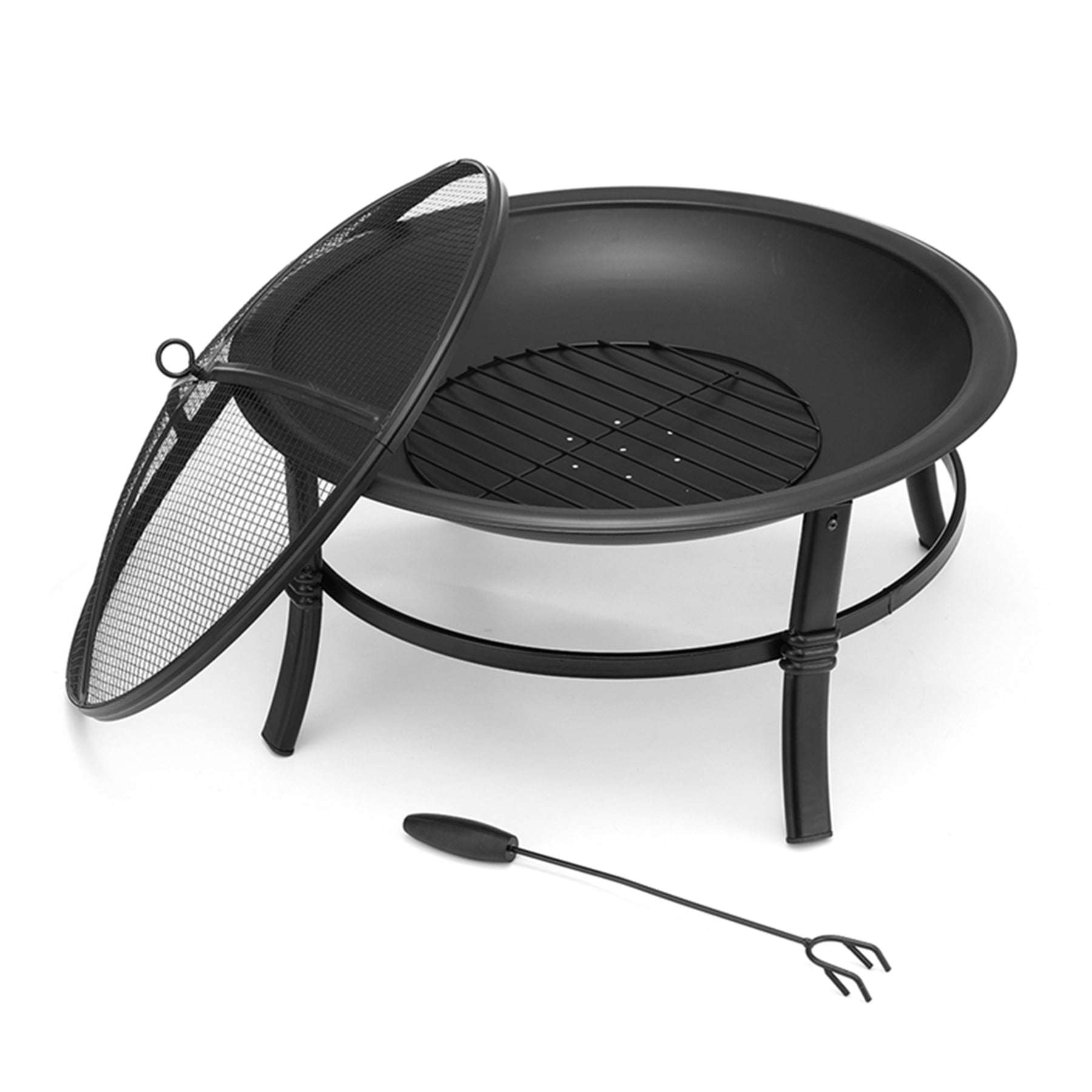 Singlyfire 26 inch Fire Pit for Outside Portable Fire Pit Wood Burning Small Fire Bowl for Camping Picnic Bonfire Patio Outside Backyard Garden Firepit with Log Grate, Poker