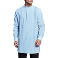 thumbnail image 1 of Camisas De Vestir Para Hombre Manga Corta Camisas de manga larga de un solo pecho ocultas informales de cuello redondo de Color sólido de verano para hombre (Blue, XL), 1 of 7