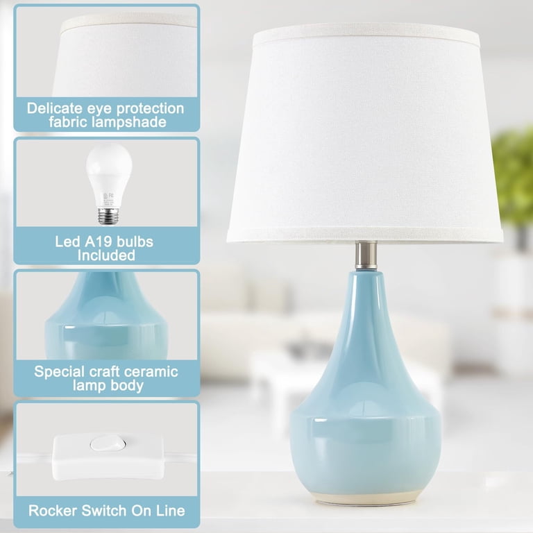 Ceramic Table Lamp Set of 2, Sky Blue with LED Bulbs photo 6