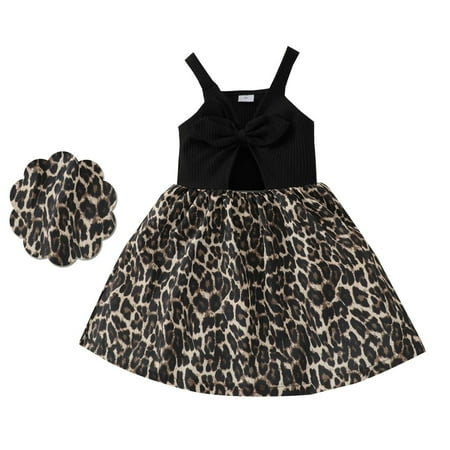 

Leutsin Baby Girls Clothes Sleeveless Sling Bowknot Midriff-baring Animal Floral Dress